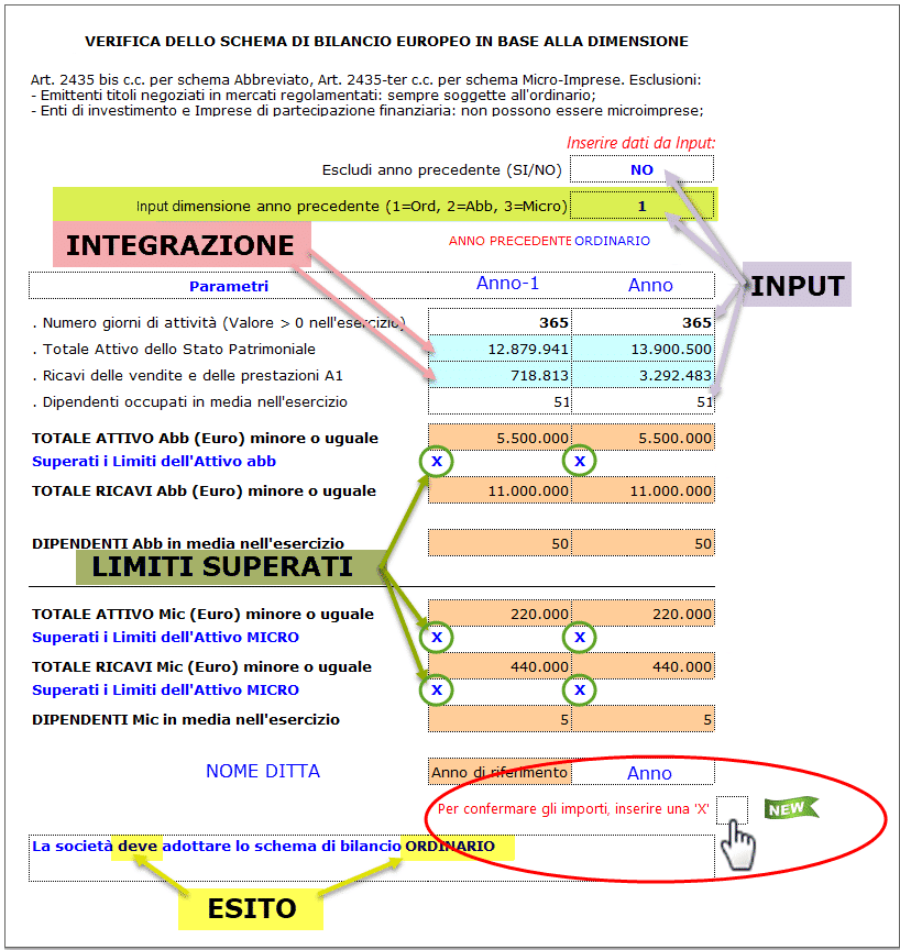 Verifica dello schema di bilancio europeo in base alla dimensione