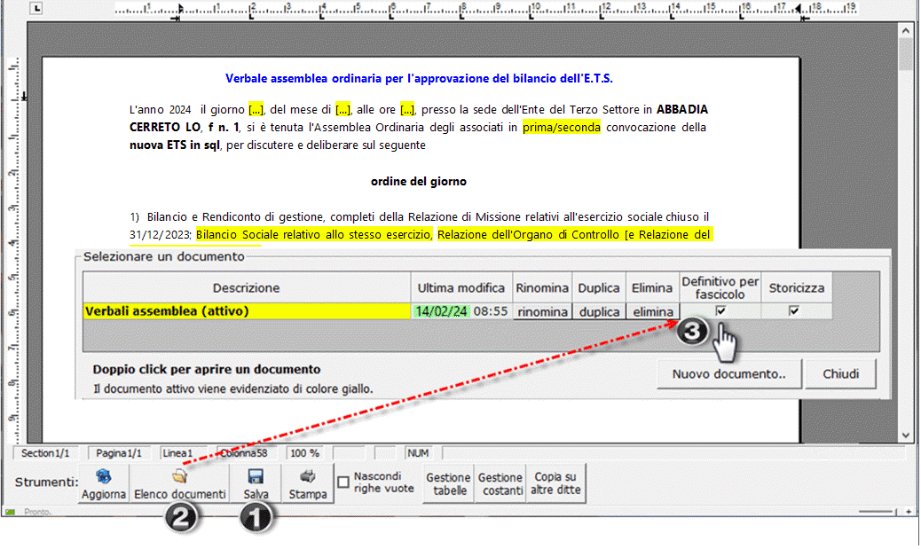 Check Definitivo per fascicolo