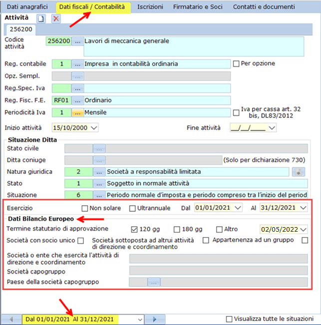 primo inserimento alla data della situazione attuale o date diverse da menu delle storicizzazioni