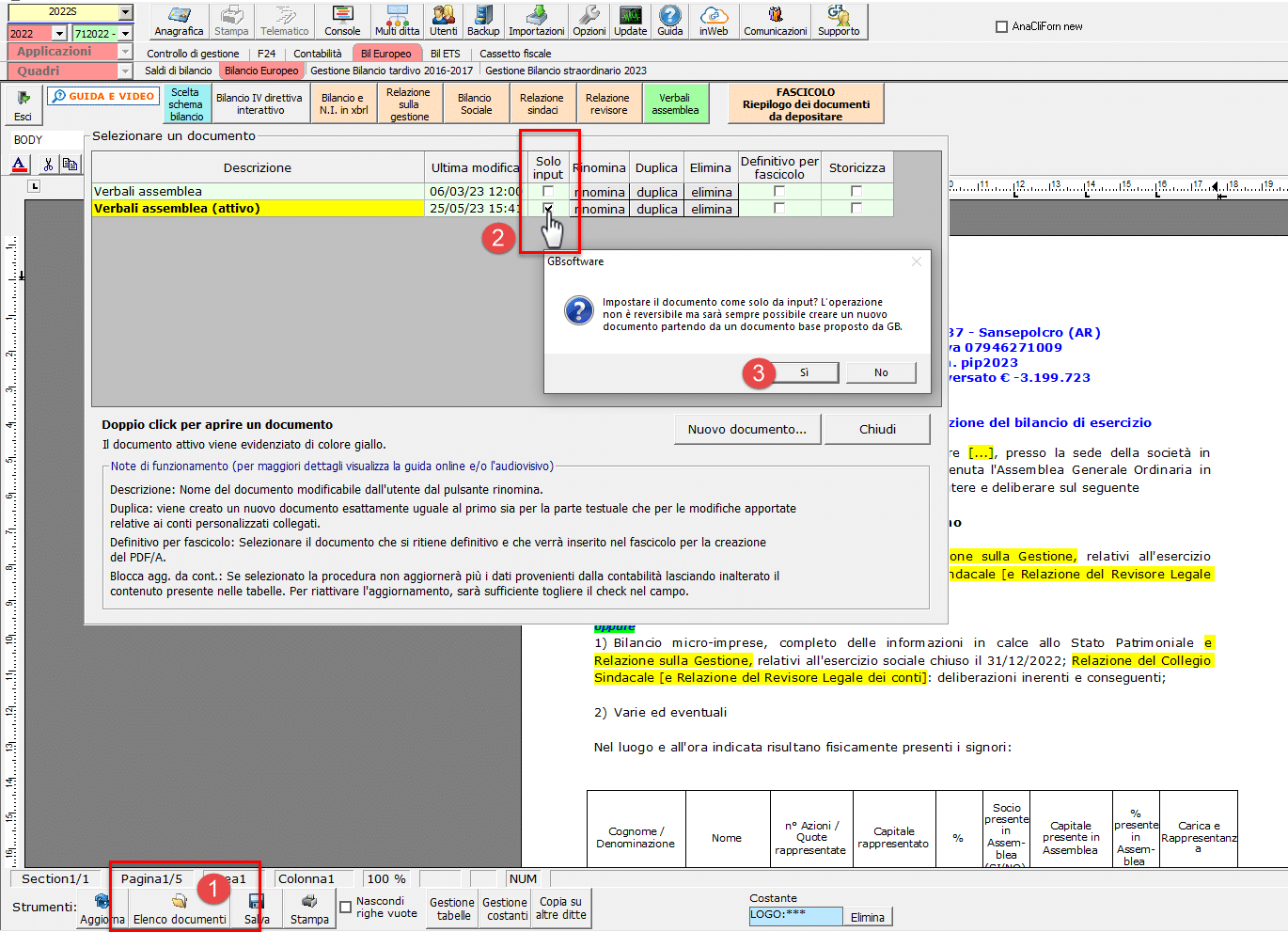 Impostare documento solo da input