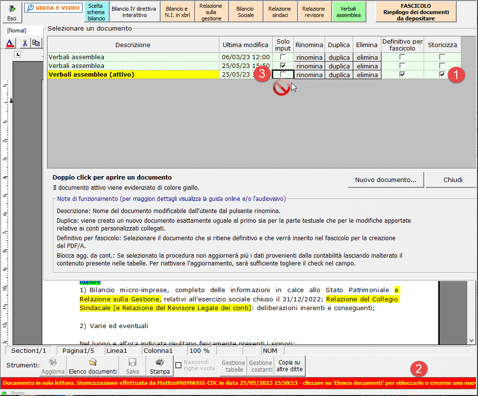 Check Storicizza e Definitivo per fascicolo