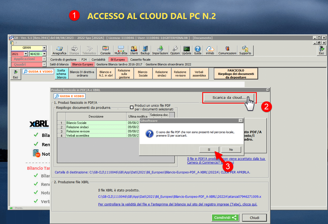 Maschera Produci fascicolo in PDF/A e XBRL