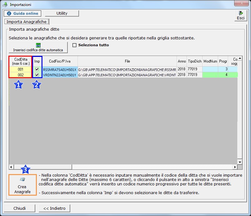 Importazione anagrafiche da file telematico - Importazione e creazione anagrafe