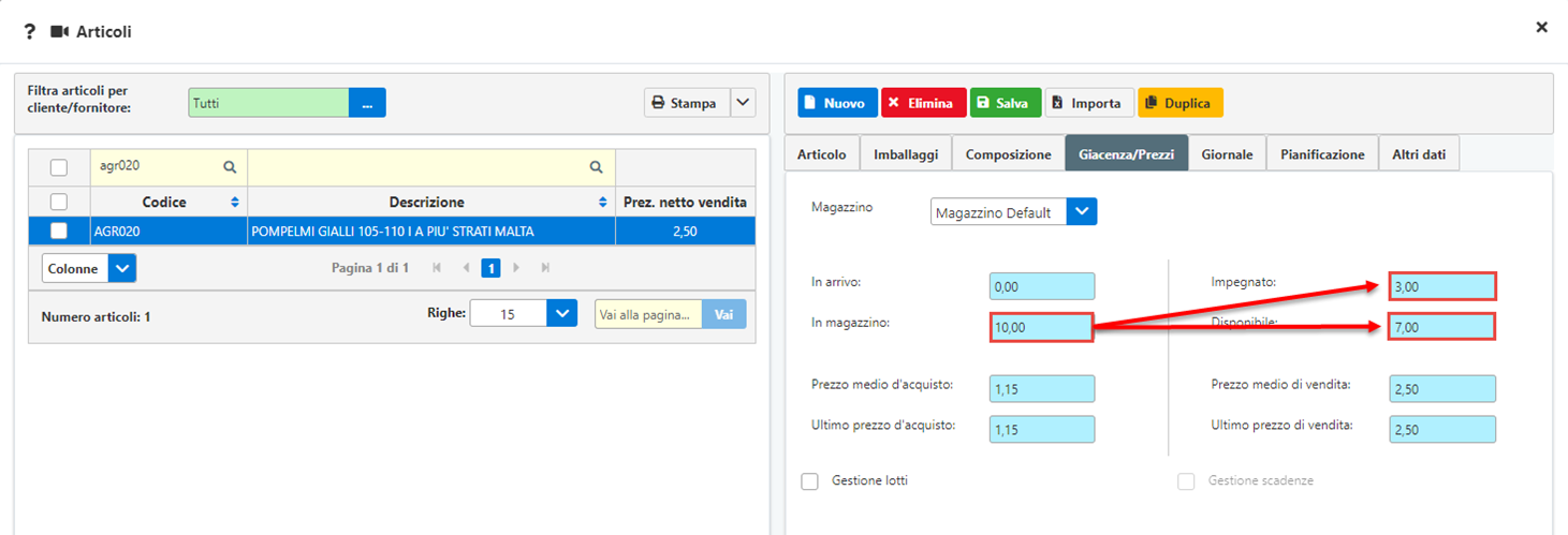 Fatturazione e Magazzino: Stato degli Articoli - verifica disponibilità