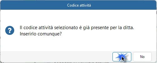 Messaggio codice attività