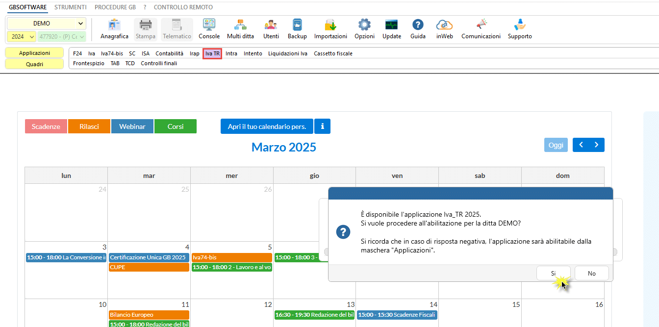 Messaggio abilitazione applicazione