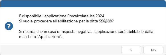 Messaggio abilitazione applicazione Precalcolate Isa 2024