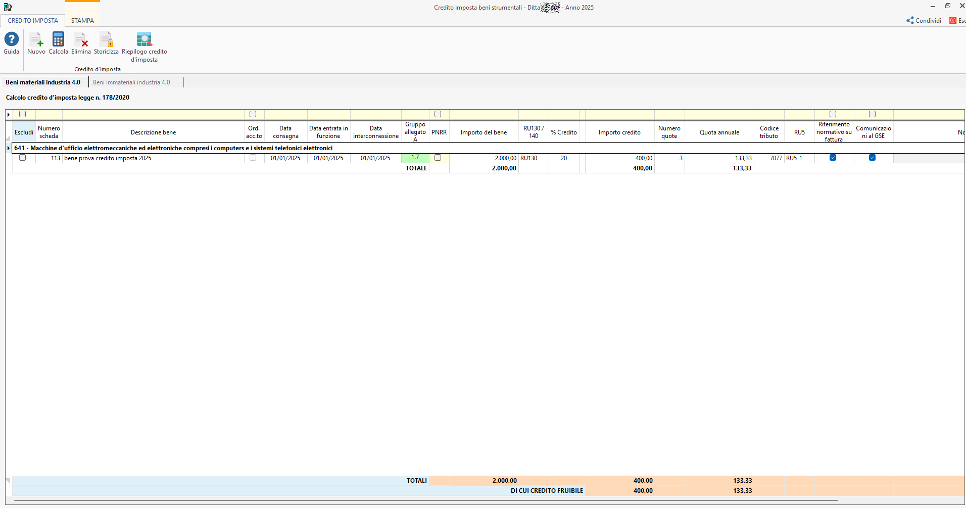 credito imposta beni strumentali