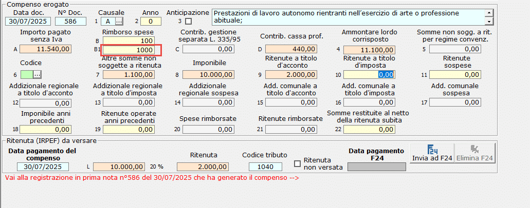 Campo Spese analiticamente addebitate