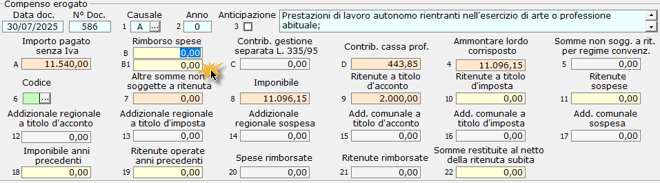 Click sul campo Spese analiticamente addebitate in fattura