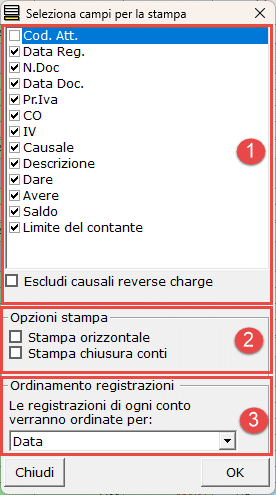 Selezione campi per la stampa