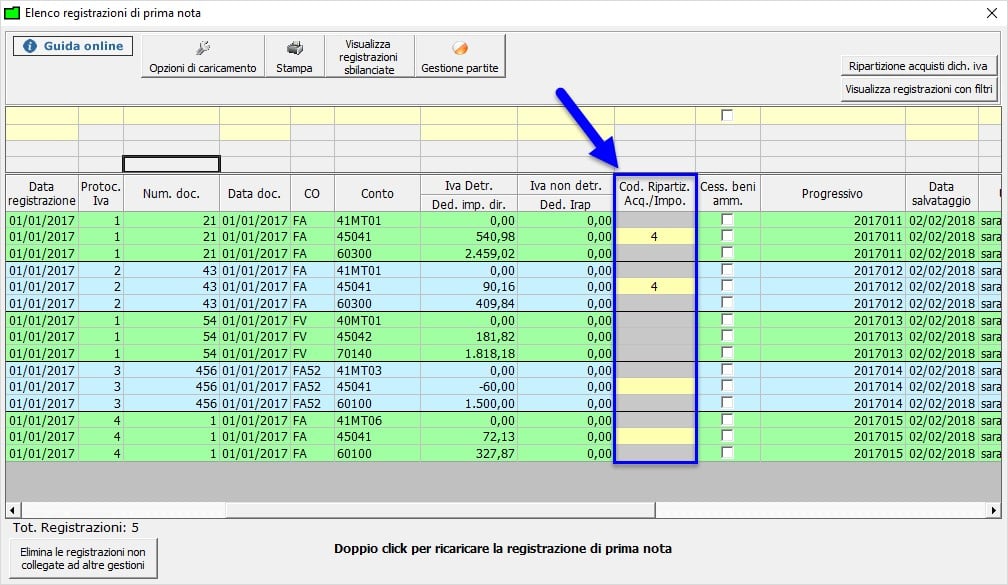 Ripartizione acquisti e importazioni: inserimento codici - 3
