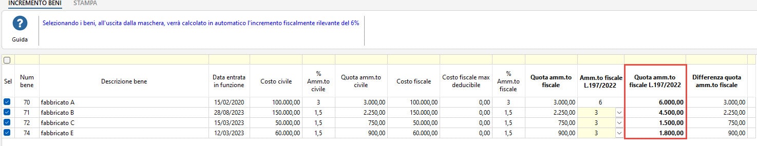 Maschera Valutazione della Quota Calcolata