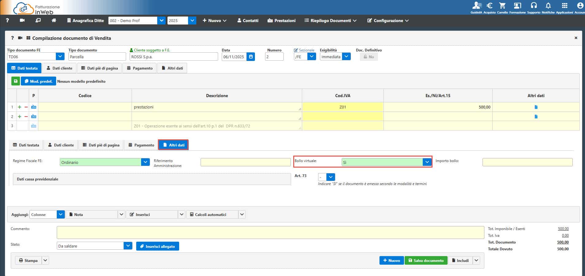 Voce e importo non presenti in Altri Dati