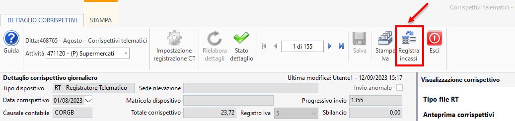 Registra incassi