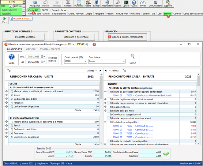 Dashboard di riepilogo nel software Analisi di Bilancio GB