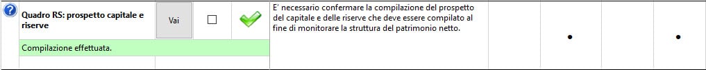 Quadro RS: prospetto capitale e riserve - Compilazione effettuata