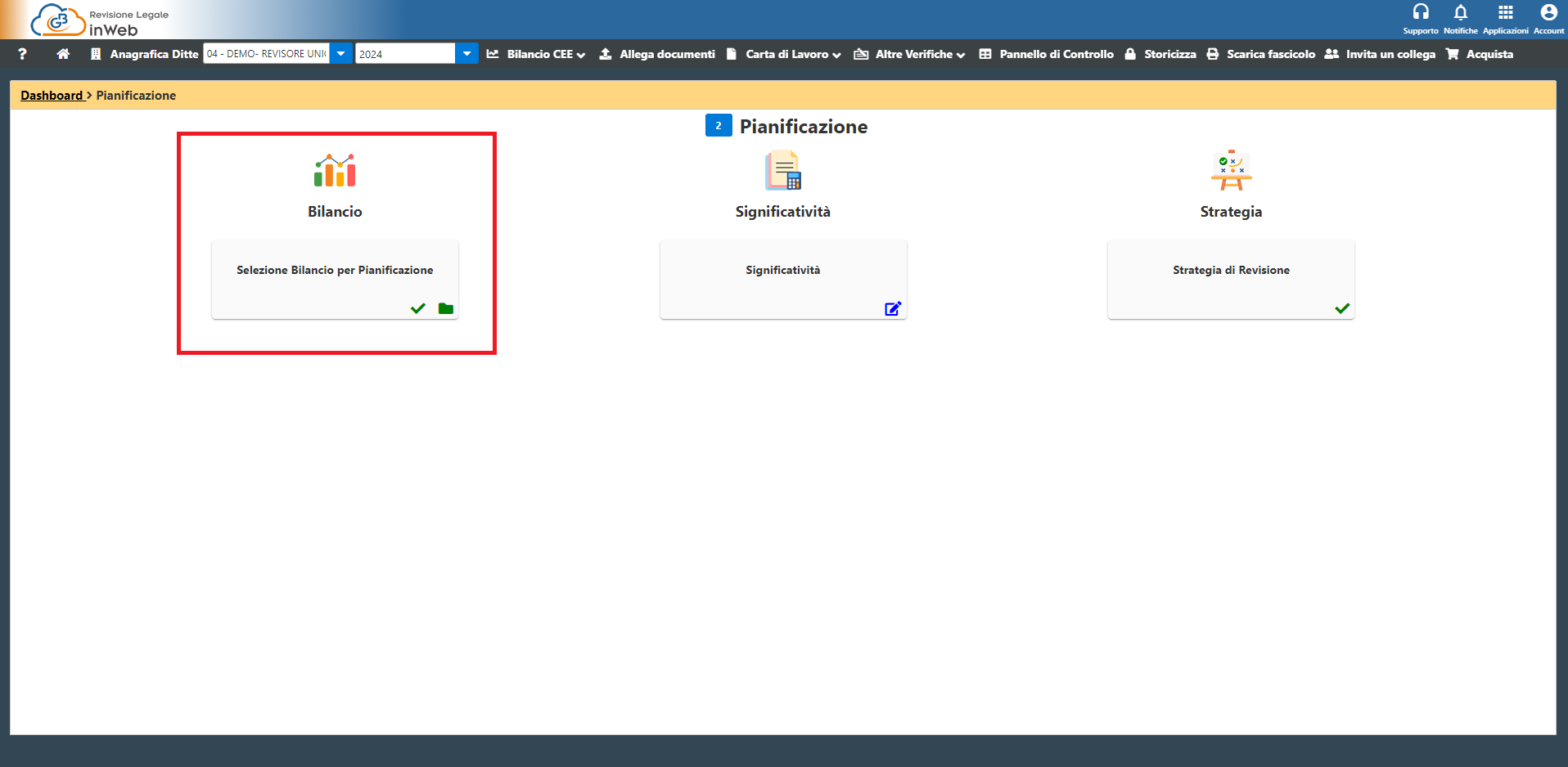 Selezione Bilancio per Pianificazione in Bilancio