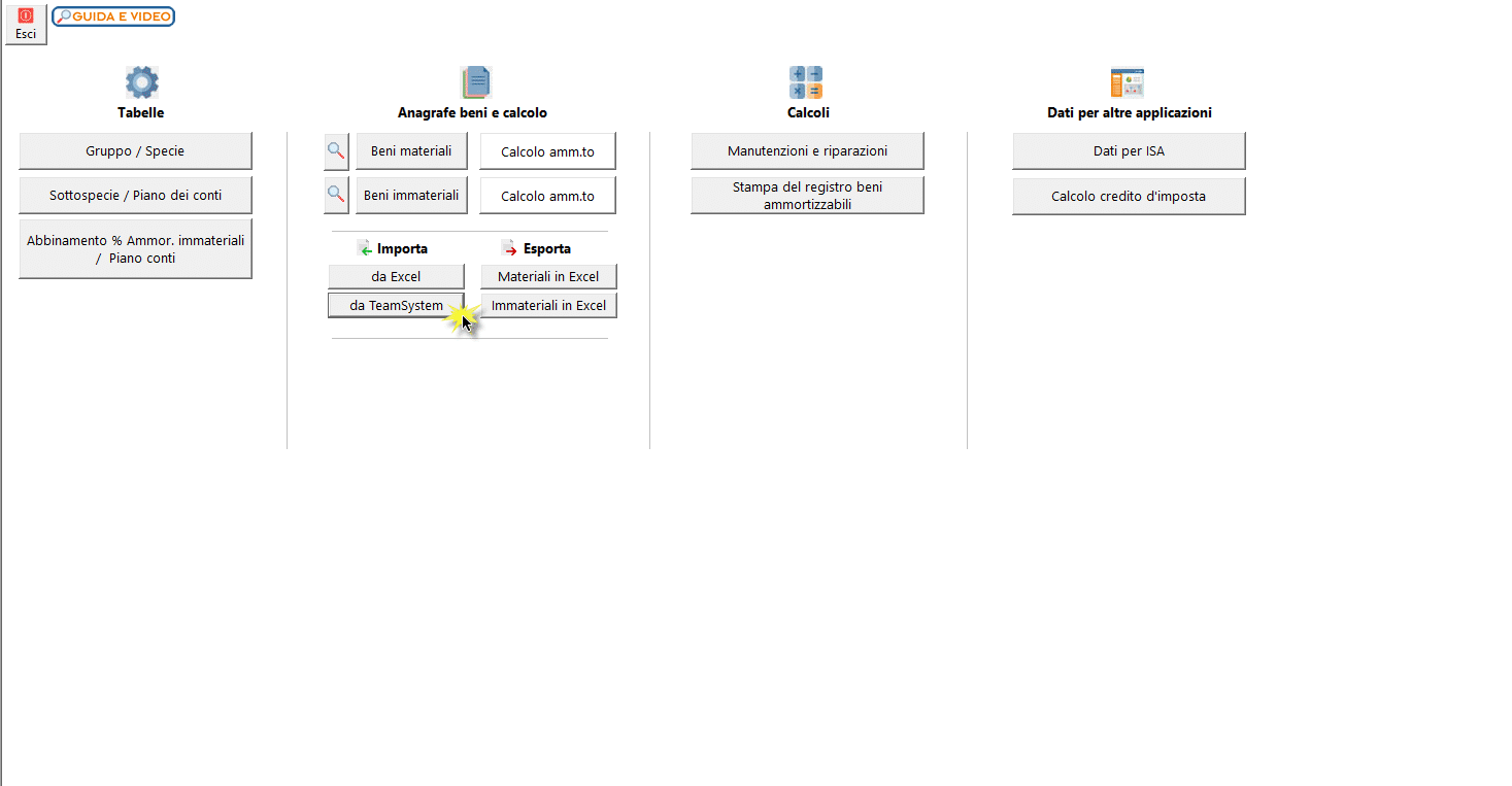 Accesso alla funzione di importazione