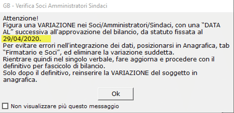 Bilancio 2020: tabelle con soggetti integrati all'anagrafica e calcolo quorum - Grafica messaggio di alert