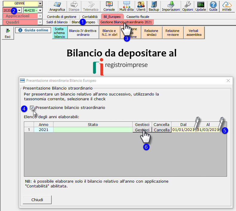 Bilancio Straordinario 2021: applicazione disponibile: menu procedura bilancio