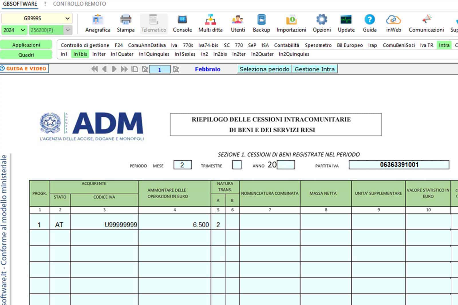 Comunicazioni modelli Intracomunitari (INTRA) - Modello ministeriale
