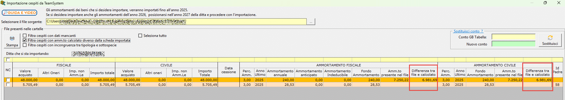 Filtro per le differenze di ammortamento