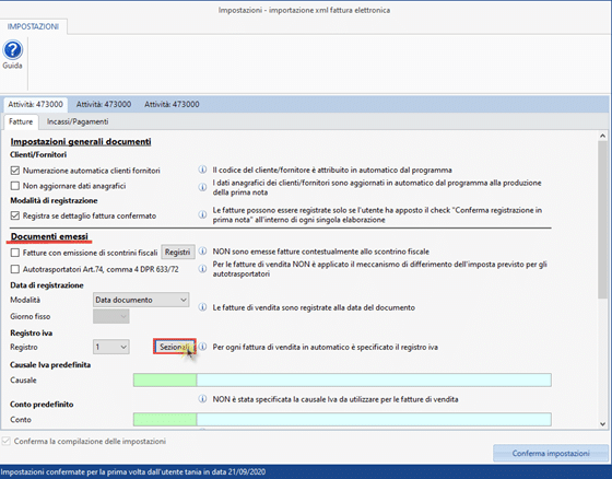 Fatture elettroniche emesse: abbinamento al registro Iva - impostazioni registrazione FE