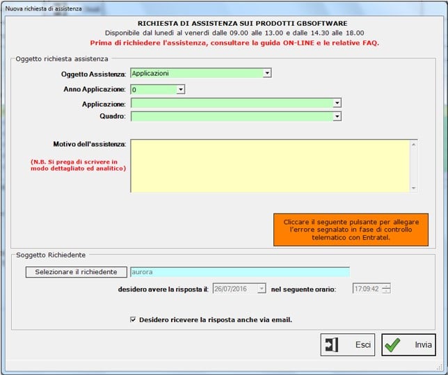 GB Supporto - Richiesta Assistenza