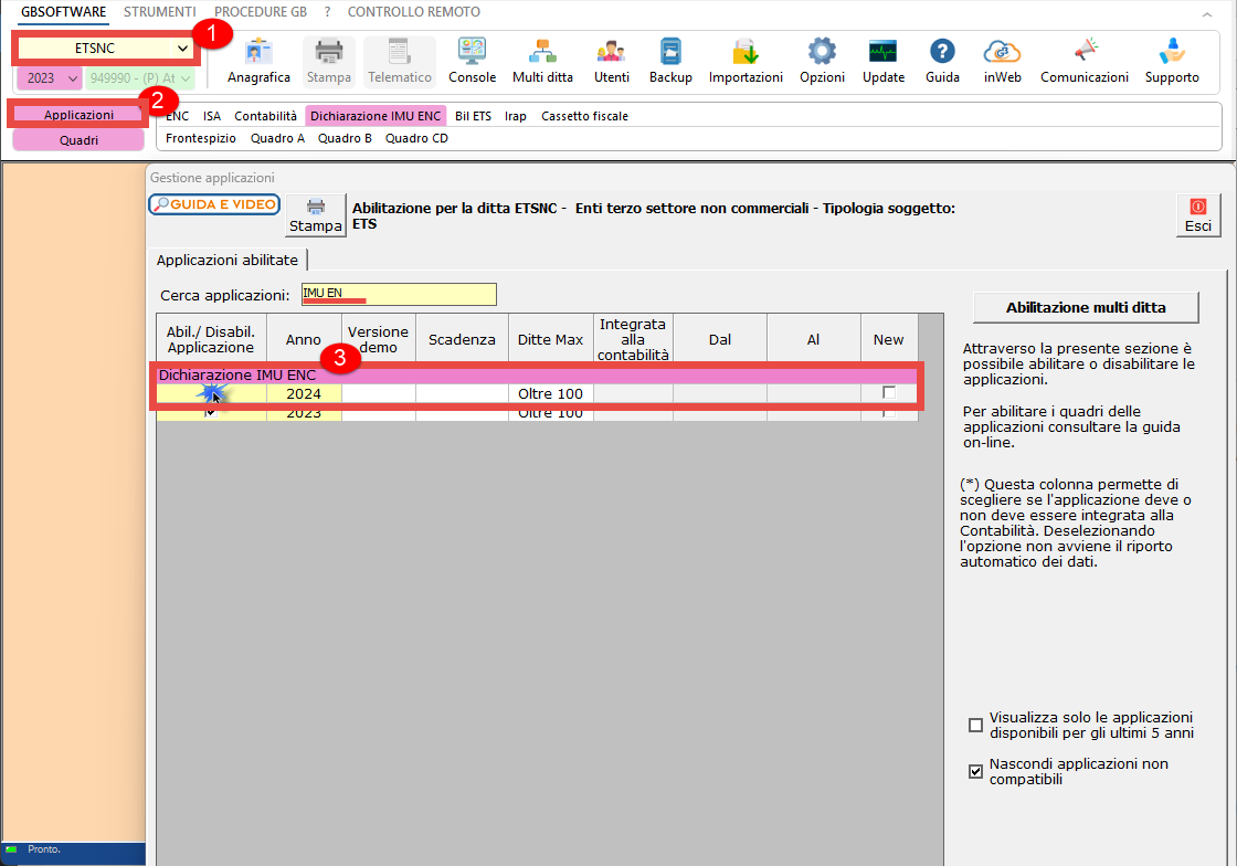 Procedura abilitazione applicazione