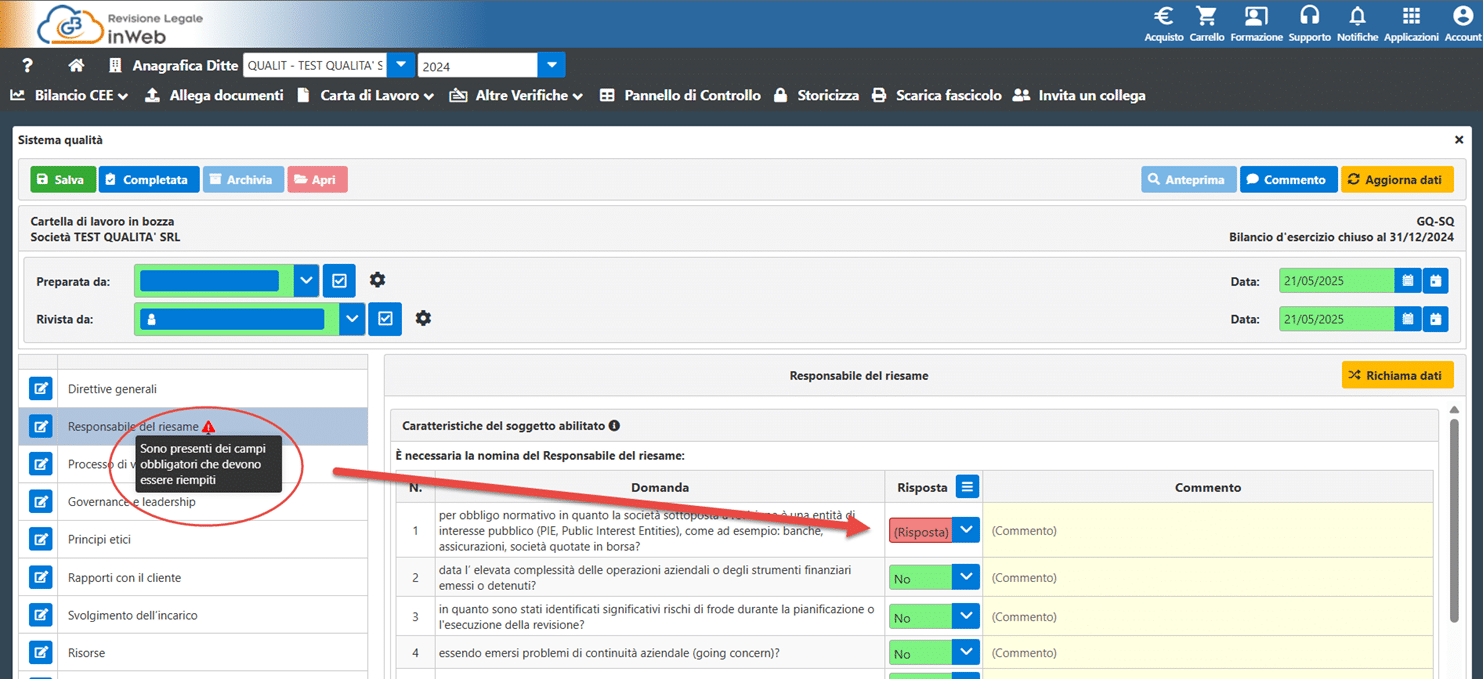 Paragrafo con campi non compilati o configurazioni mancanti