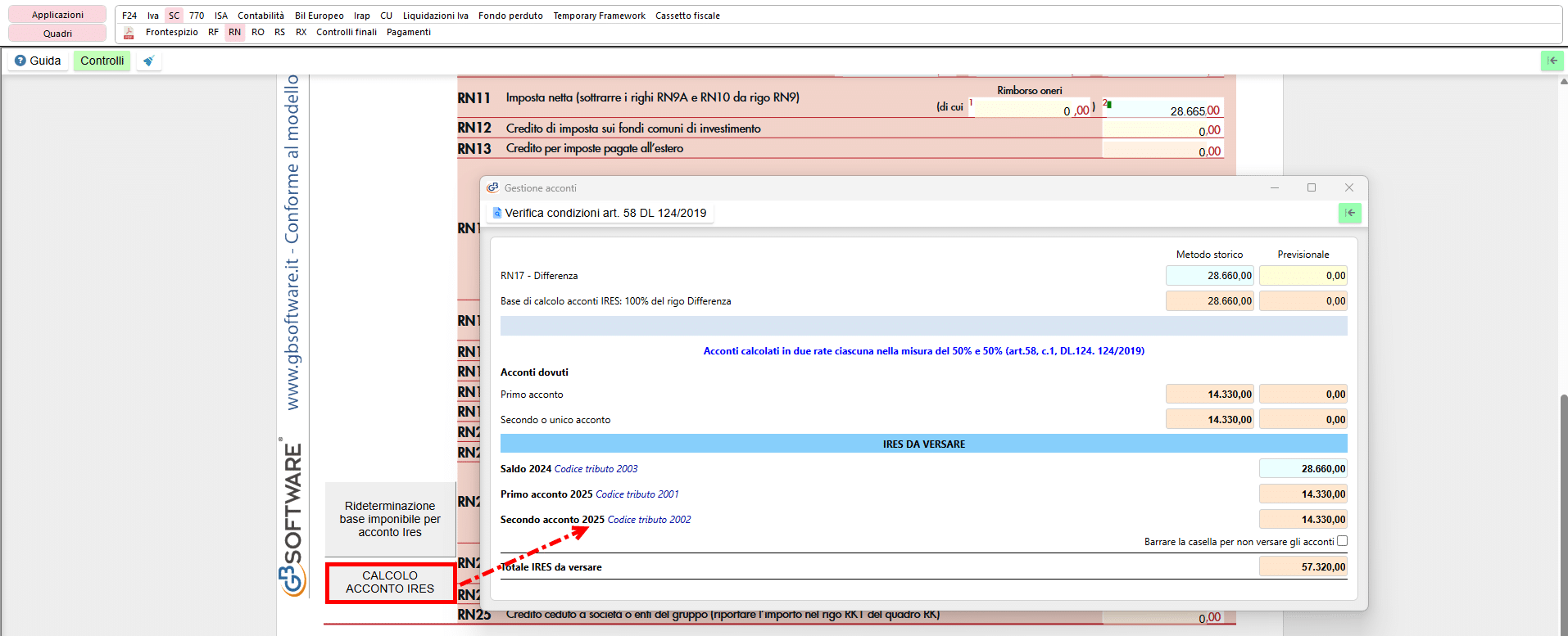 Calcolo acconto IRES