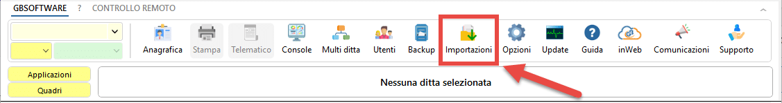 Pulsante gestione Importazioni