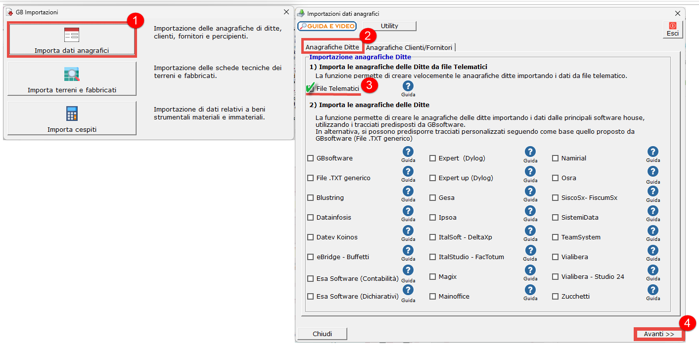Procedura per importazione dati da tracciato telematico