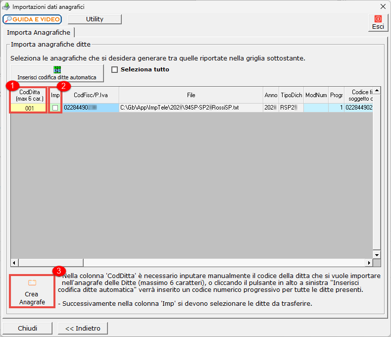 Procedura creazione anagrafiche