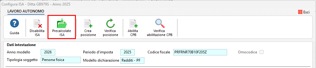 Importazione delle precalcolate ISA
