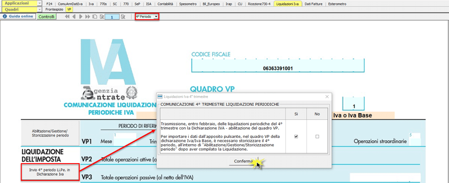 LIPE 4° periodo 2019 con la Dichiarazione IVA 2020 - Quadro VP