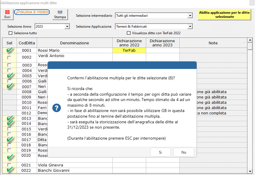 Messaggio conferma abilitazione multipla