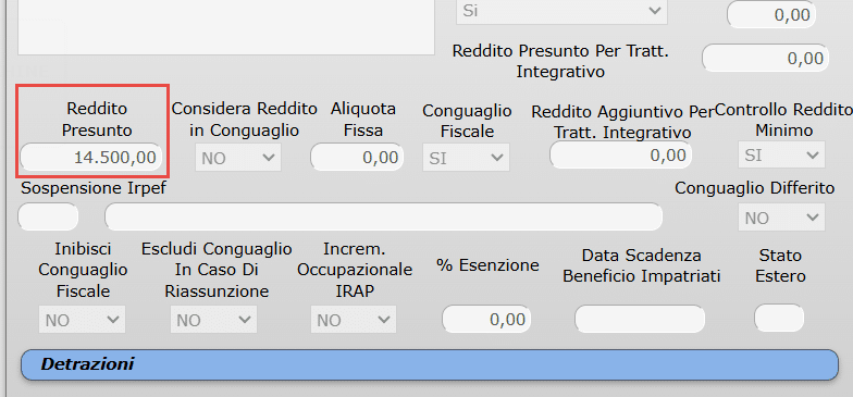 Campo "Reddito Presunto" compilato