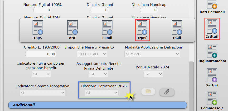 Click su Ulteriore Detrazione 2025