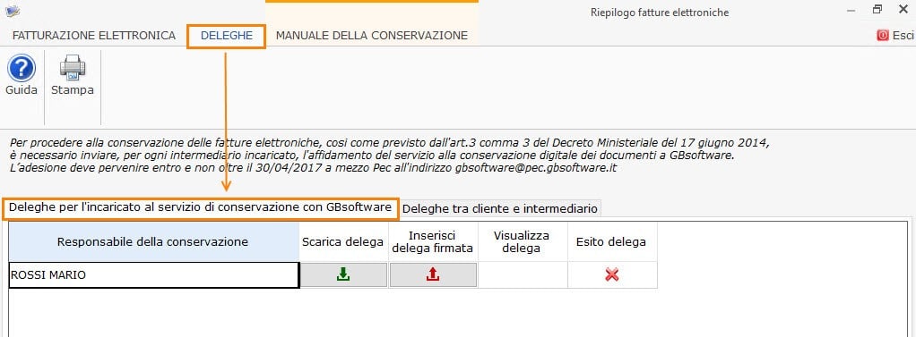Inviare a mezzo PEC la delega per l'affidamento del servizio alla conservazione digitale