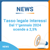 Tasso legale interessi: dal 1°gennaio 2024 scende a 2,5%